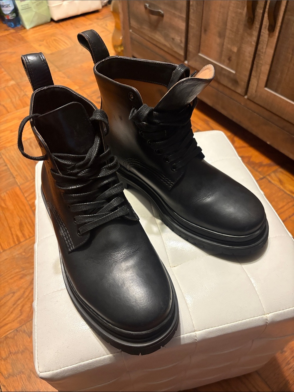 Men's Black Leather Lace-Up Work Boots